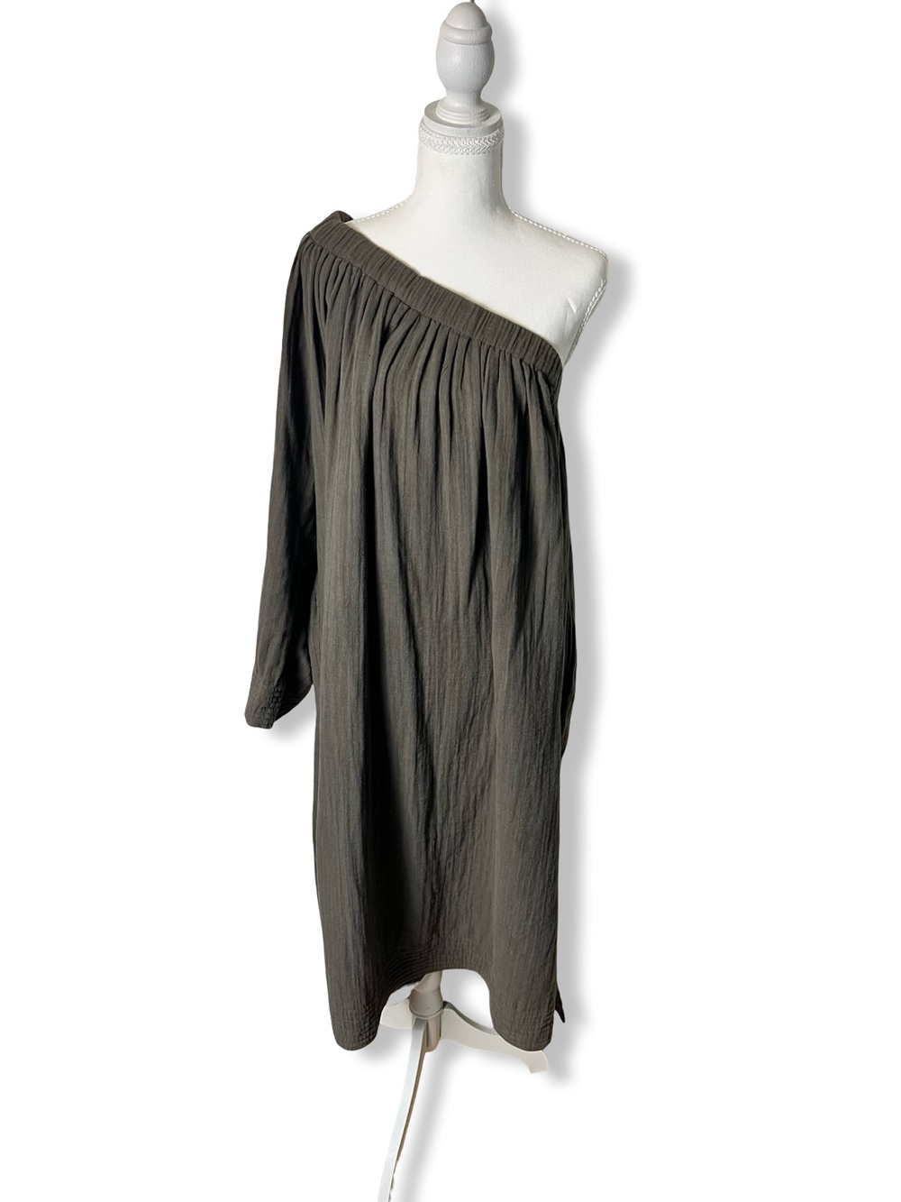 Laurence Bras Corde One Shoulder Cotton Voile Dress Brown French Sz. 2/US 8